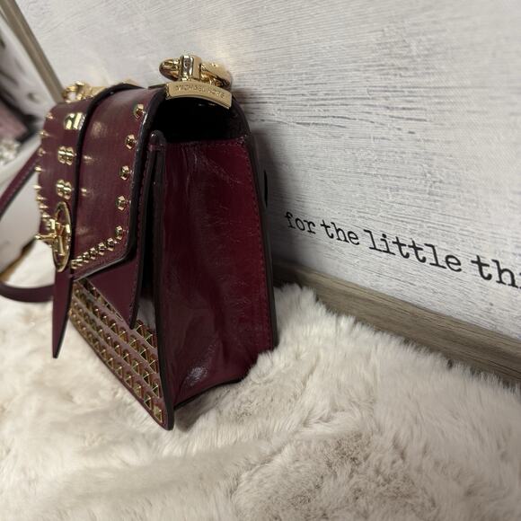 MICHAEL KORS Greenwich Studded Leather Shoulder Bag Burgundy Dark Berry - Picture 4 of 13